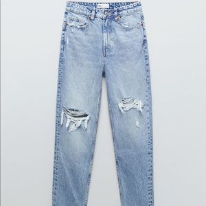 Zara high rise ripped mom jeans